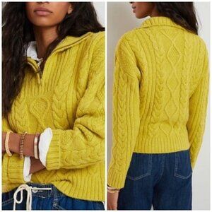 Anthropologie Payton Cable Knit Pullover Sweater Golden Yellow Medium Preppy